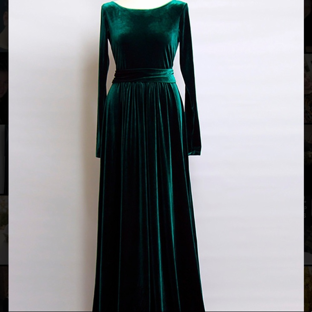 Emerald green velvet maxi dress